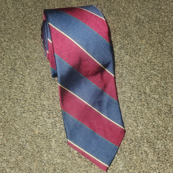 Polo Ralph Lauren Silk Tie Striped Navy Blue/Burgendy 56in Hand Made - Picture 1 of 5